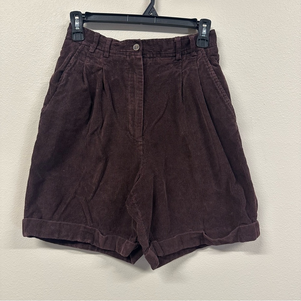 Vintage Rafaella Corduroy Shorts Women's Brown Pleated High Waist Cotton